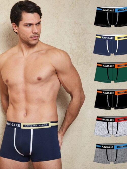 Boxer uomo tinta unita con elastico a vista colorato - NAVIGARE