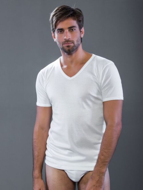 ART. 514 MAGLIA UOMO MEZZA MANICA SCOLLO A “V” IN FILO DI SCOZIA - MORETTA