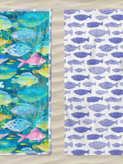 Telo mare reversibile in microfibra 100x70 cm in fantasia mare - DAUNEX