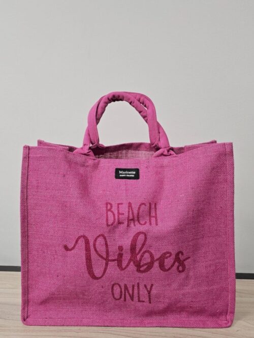BVOSAC - Borsa mare in juta con scritta “BEACH VIBES ONLY” (Coor. con la pochette: BVOTT1JU) – MARINETTE”