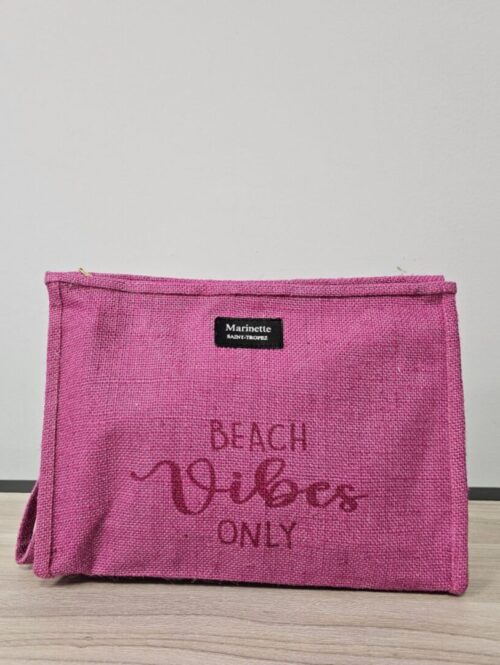 BVOTT1JU - Pochette in juta con cerniera e scritta “BEACH VIBES ONLY” (Coor. con borsa: BVOSAC) – MARINETTE