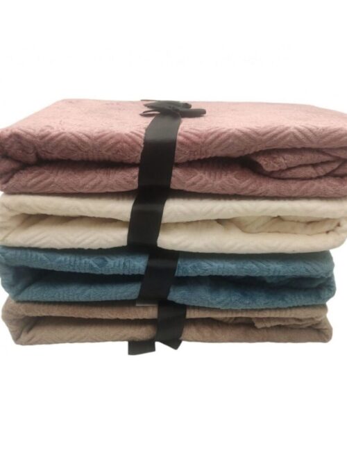 Coperta plaid Ovindoli in morbido flannel tinta unita con motivo jacquard - Acca24