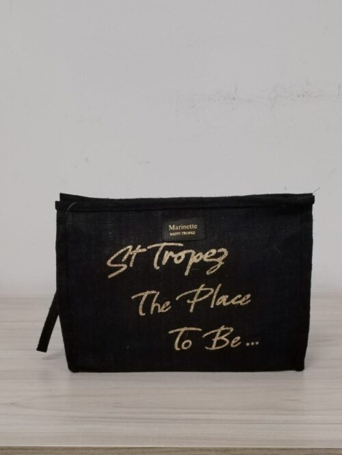 Pochette in juta con cerniera e scritta “ST. TROPEZ THE PLACE TO BE...” (Coord. con STESACNOGO") - MARINETTE"
