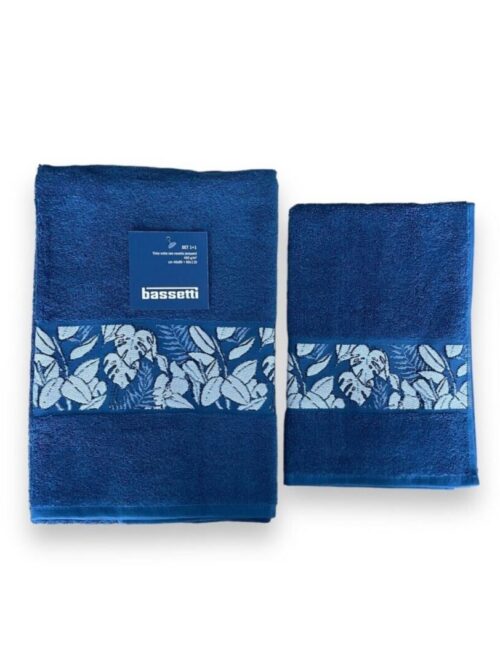 Set spugne 1+1 viso + ospite in tinta unita con motivo jacquard Linea Tropicale - BASSETTI