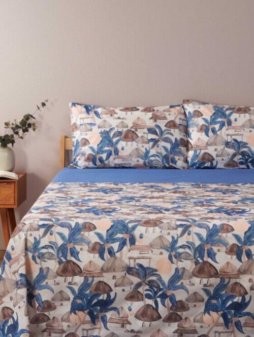 Completo letto copriletto in tela di puro cotone Linea “VILLAGES” - BASSETTI