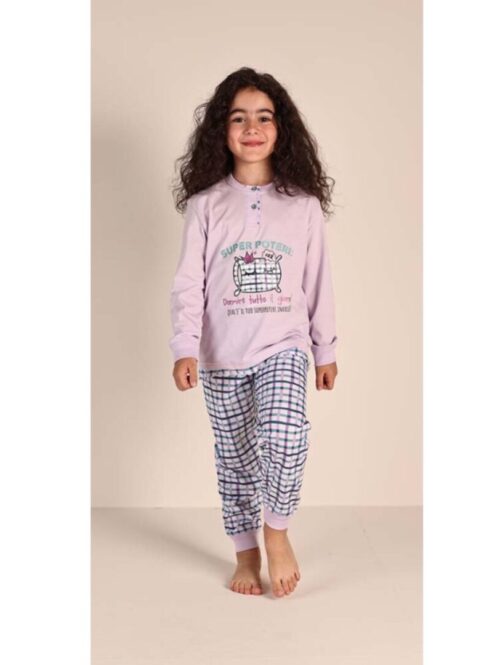 Pigiama bambina estivo in jersey di cotone serafino manica lunga e pantalone lungo “PILLOW QUEEN” – GARY