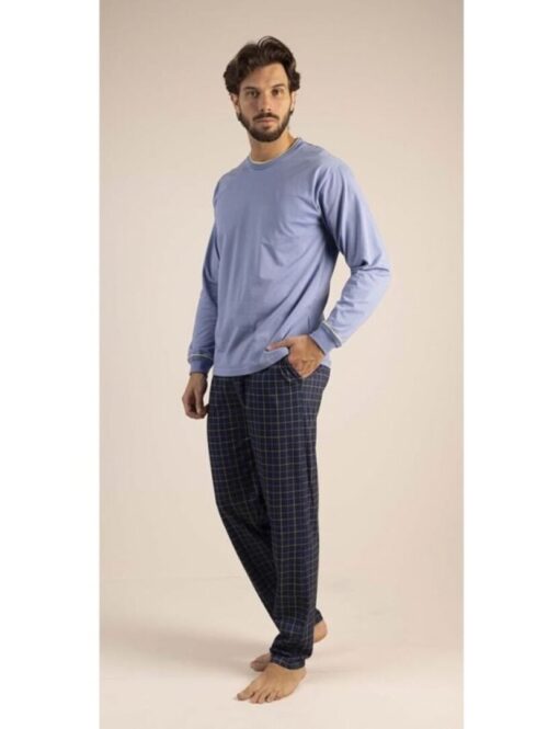 Pigiama uomo estivo cotone girocollo manica lunga pant. quadri - GARY