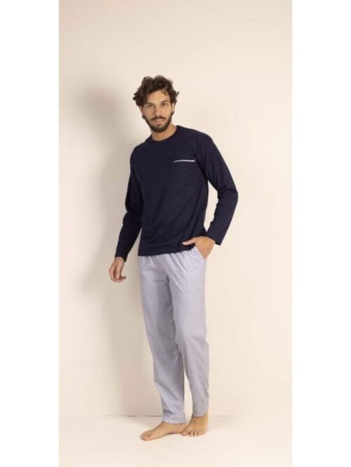 Pigiama uomo estivo cotone girocollo manica lunga pant. righe - GARY