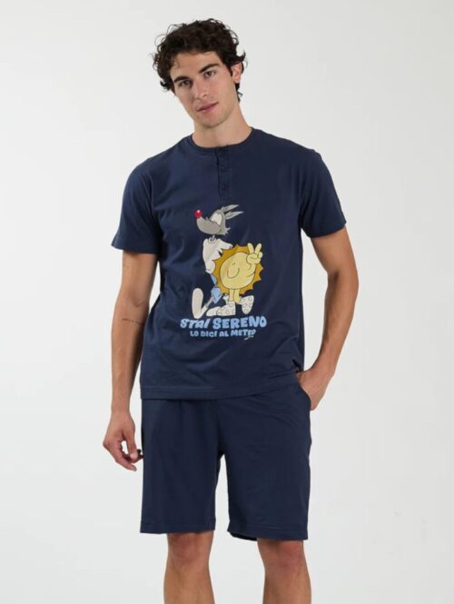 Pigiama uomo estivo cotone serafino mezza manica e pant. corto linea Splendo – HAPPY PEOPLE