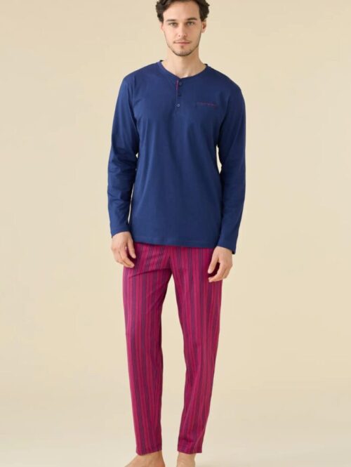 Pigiama uomo lungo estivo a serafino pantalone a righe – NOIDìNOTTE