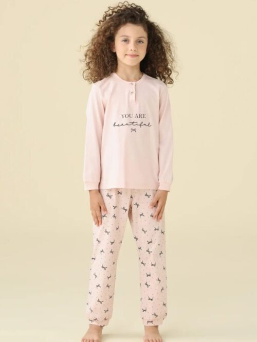 Pigiama bambina estivo lungo a serafino motivo “YOU ARE beautiful” – NOIDìNOTTE