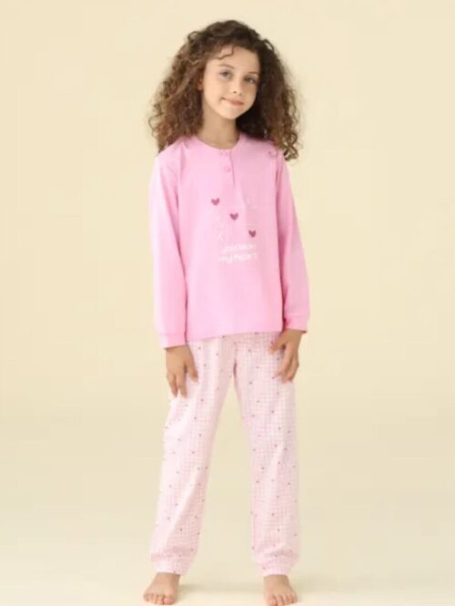 Pigiama bambina estivo lungo a serafino motivo “you won my heart” – NOIDìNOTTE
