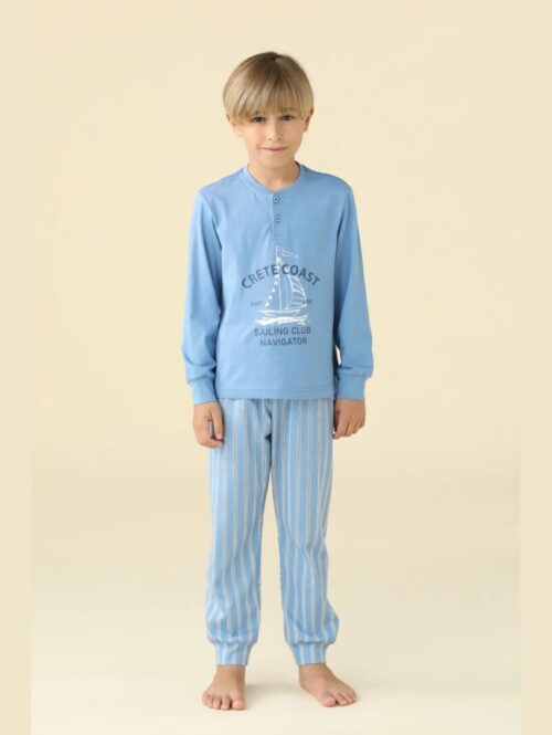 Pigiama bambino estivo lungo a serafino motivo “SAILING CLUB NAVIGATOR” – NOIDìNOTTE