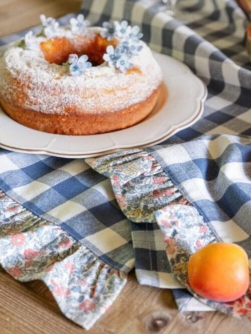 Strofinaccio motivo quadretti con gala a fiori – BLANC MARICLO’
