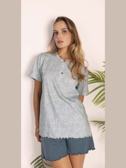 Pigiama donna in jersey di cotone a serafino corto – GARY