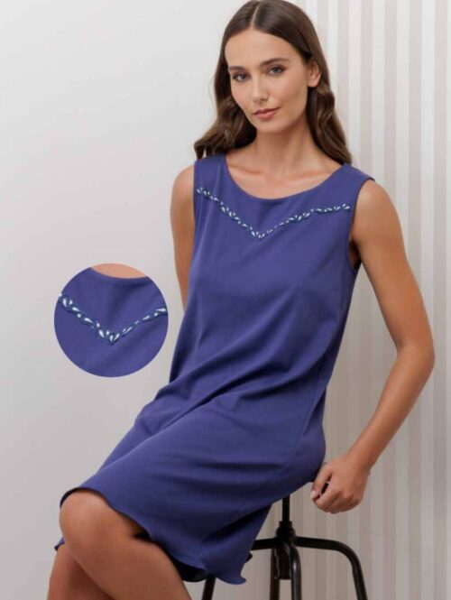 Camicia da notte donna a spalla larga con pizzo applicato – ANDRA