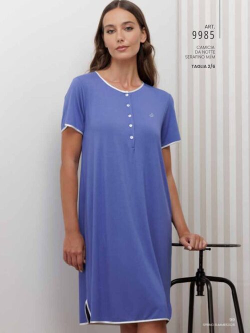 Camicia da notte donna in viscosa di bambù, serafino, a manica corta – ANDRA