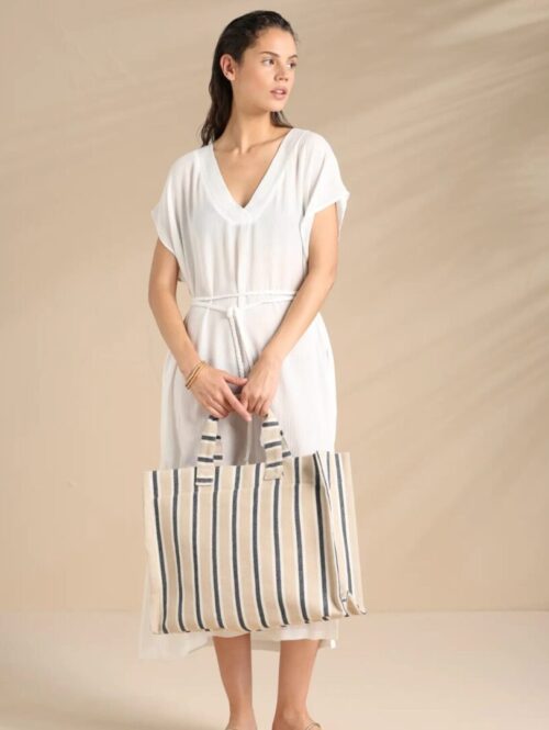 Borsa mare in tessuto a fantasia righe con chiusura zip – NOIDìNOTTE